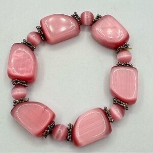 Pink Cat Eye Beaded Stretch Bracelet Chunky Statement Vintage Style